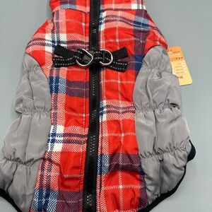 Plaid Red and Gray Dog Jacket for dogs size small